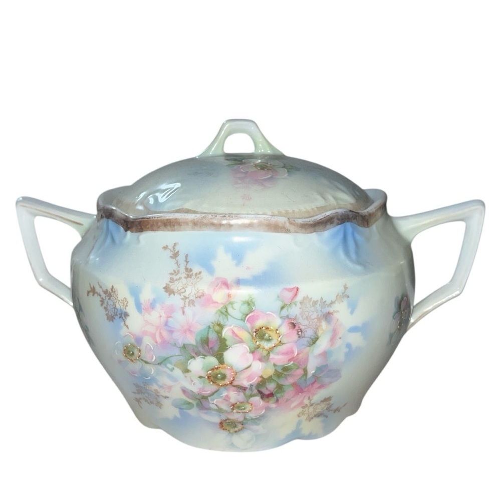 Antique BT Germany Floral Porcelain Biscuit Jar